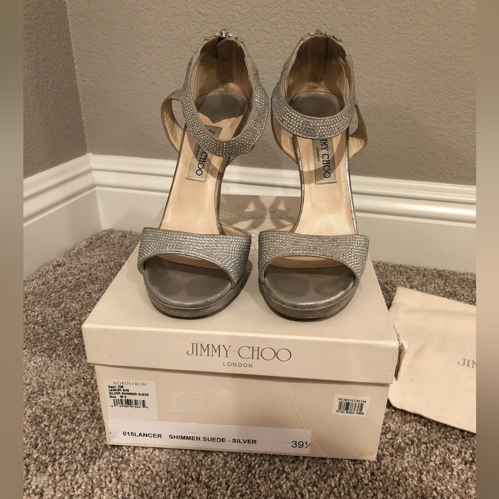 Jimmy Choo 015 Lancer Crystal Embellished Platform Heels Women 39.5 silver